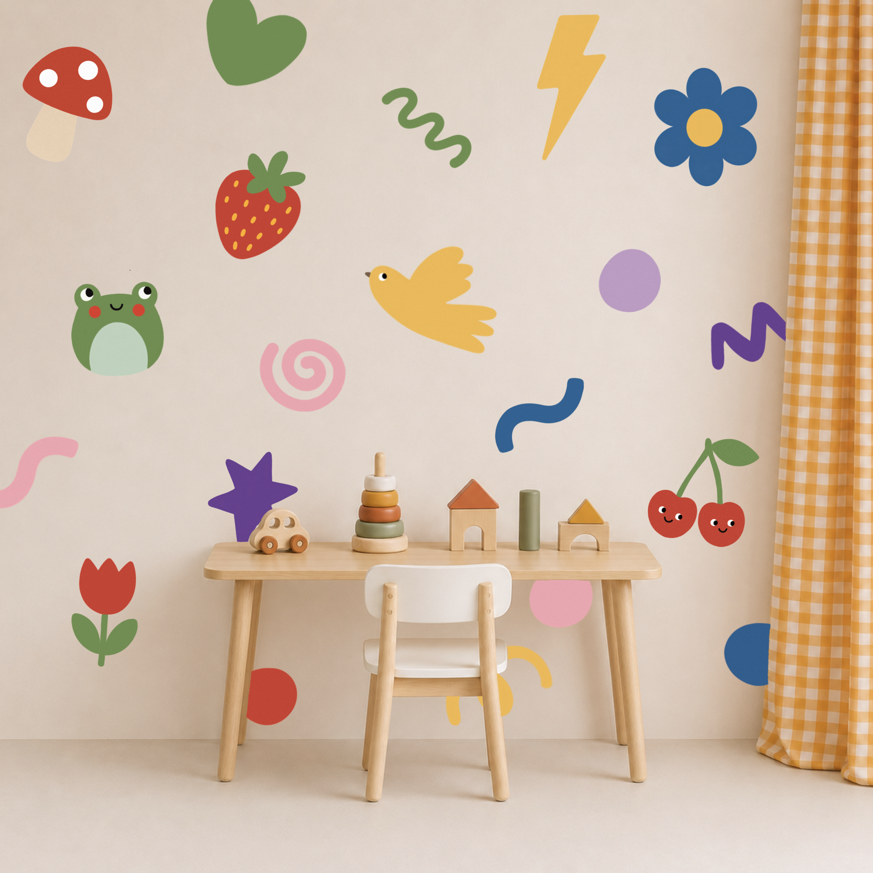 Colourful wall decals displayed in a playful children's bedroom